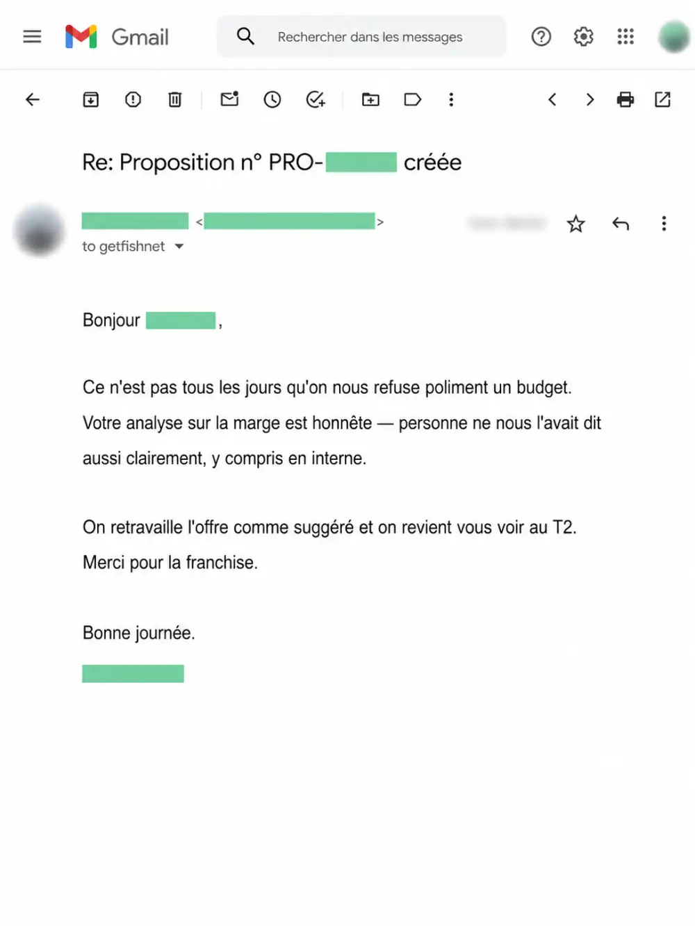 Email ricevuta dopo un No-Go