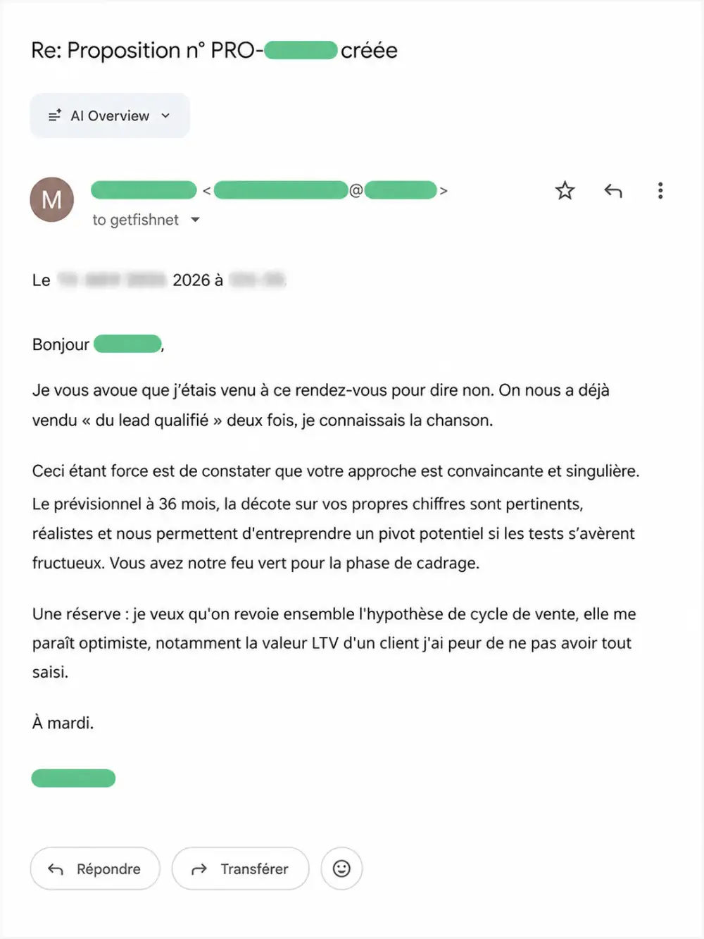 Email di validazione interna del verdetto condizionato
