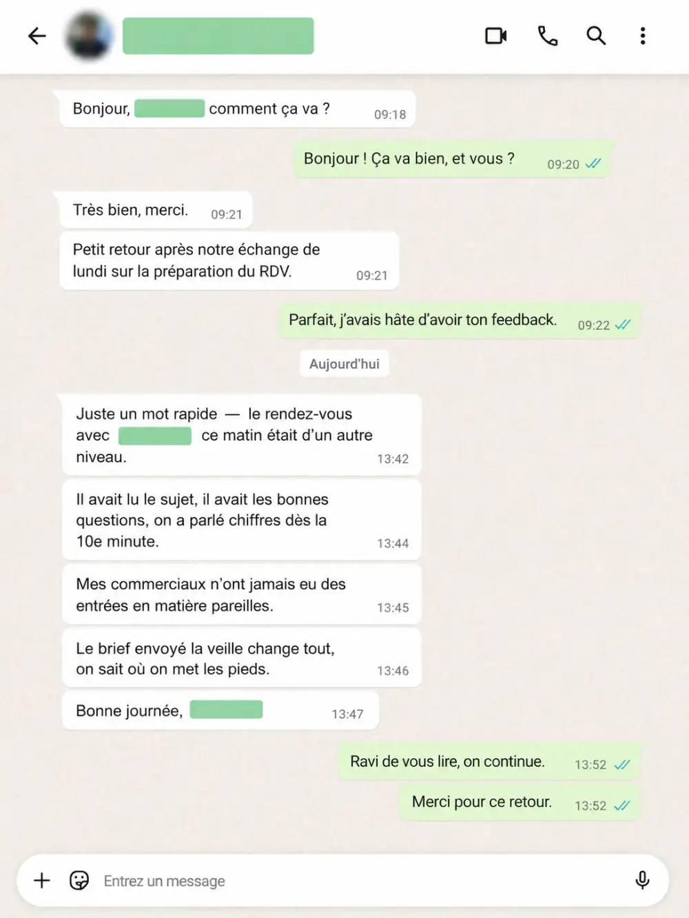 Messaggio WhatsApp ricevuto all'uscita da un appuntamento