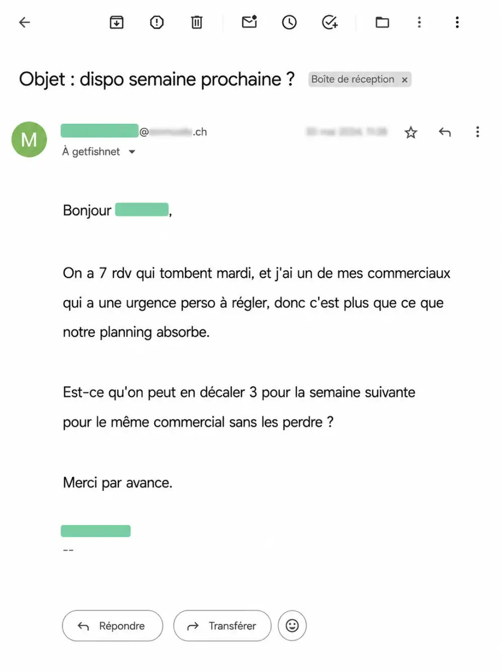 Email con il feedback sul campo della settimana