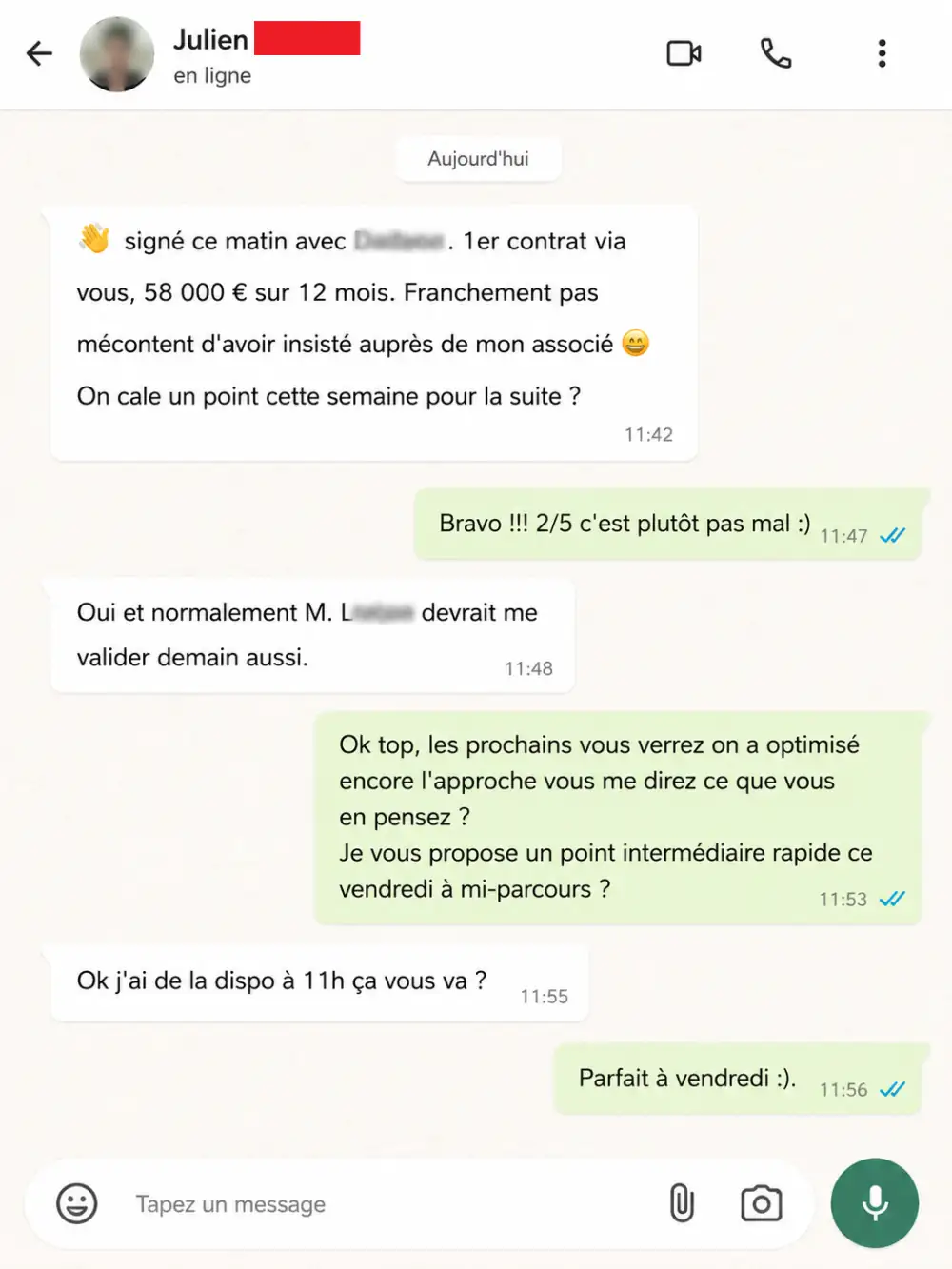 Messaggio WhatsApp — primo contratto firmato tramite getfishnet