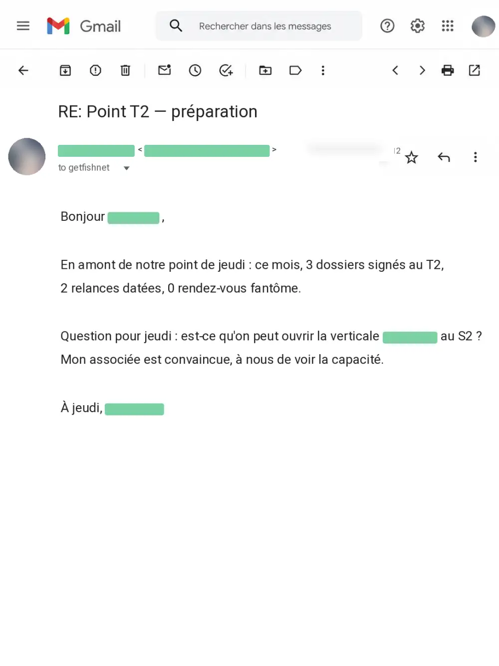 Email — punto trimestrale, pratiche firmate nel Q2